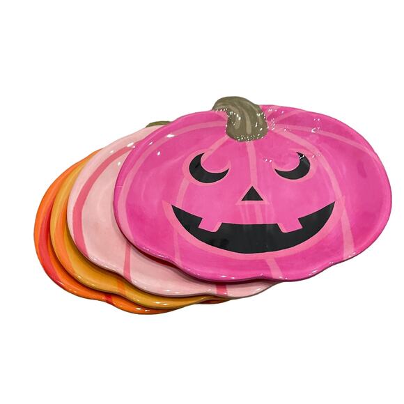 13th & Elm Halloween Pumpkin Melamine Appetizer Plates 8x7 Set of 4 BOO New - Picture 10 of 15